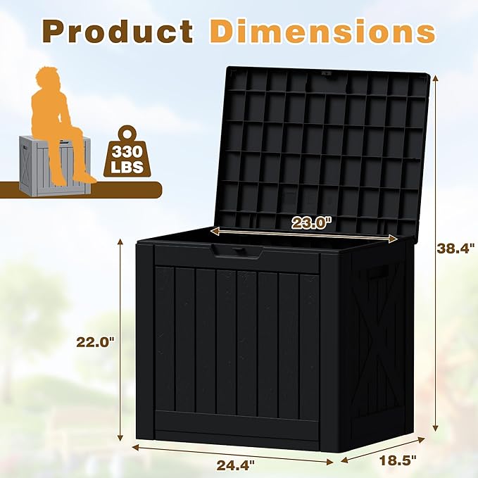 Flamaker Resin Deck Box 40 Gallon Waterproof Outdoor Indoor Storage Box Imitation Wood Resin for Patio Furniture Garden Tools and Pool (Black)