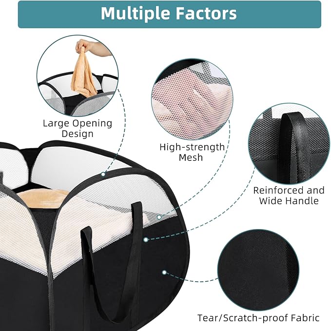 Laundry Basket with Handles 90L, Collapsible Laundry Baskets, Foldable Laundry