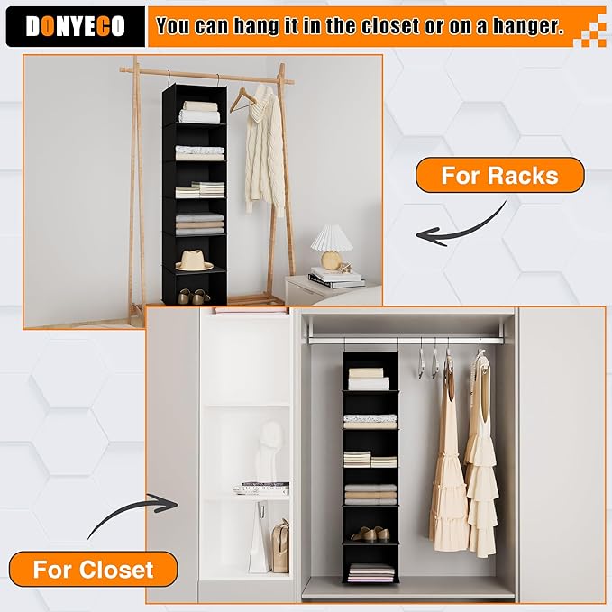Hanging Closet Organizer and Storage 6-Shelf, Easy Mount Foldable Hanging