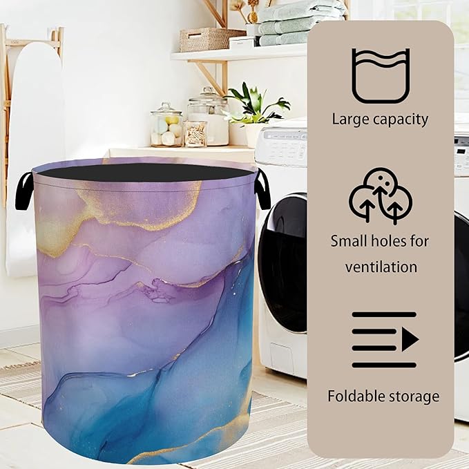Blue Pink Marble Laundry Basket