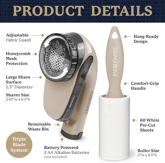 Farberware Fabric Shaver & Lint Remover Set–Battery Operated Sweater Shaver