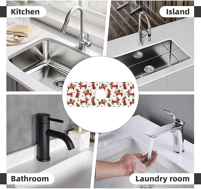 Christmas Dachshund Dog Happy New Kitchen Sink Splash Guard Faucet Mat 1 Pcs