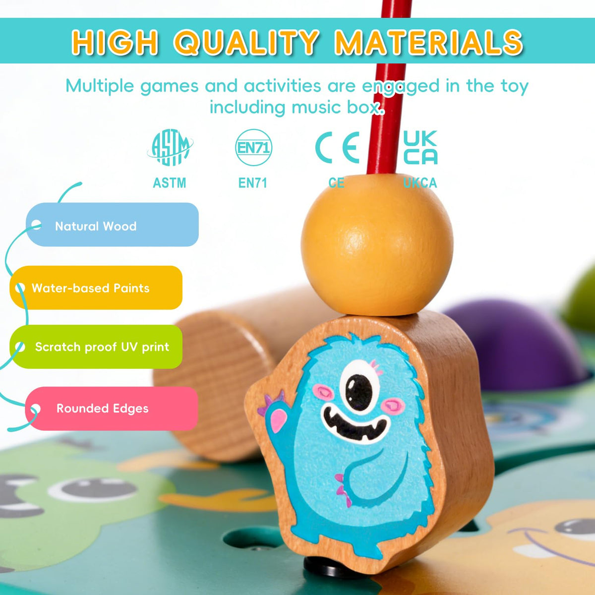 Udeas Pre-Assembled 9 in 1 Large Wooden Activity Cube. Educational Learning Toy for Kids with Bead Maze, Shape Sorter and Music Gears and More. for Toddlers 18 M+. Birthday Gifts for Boys and Girls