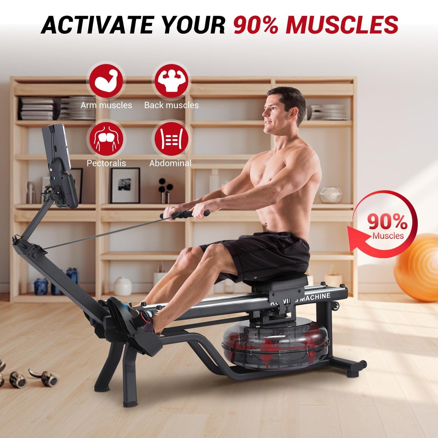 GarveeHome Water Rowing Machines for Home, 380 Lbs Capacity Rower Machine with Led Digital Monitor, Wide Ergonomic Seating and Tablet Holder, App Compatible