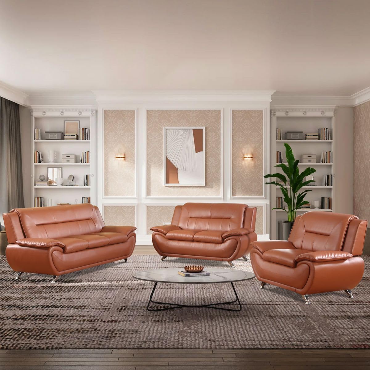 UOCFYK Lounge Comfy Faux Leather Sofa Modern Loveseat Couch for Small Living Room/Dorm/Bedroom/Office/Apartment for Small Spaces, (Orange, Two-Person Seat)