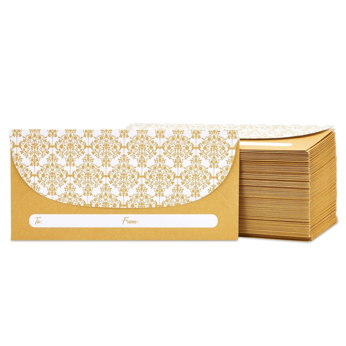 Juvale Money Envelopes for Cash - Cash Gift & Money Saving Envelopes - Secure Adhesive Seal & Floral Design - 7 x 3 In, Gold, 100 Pack