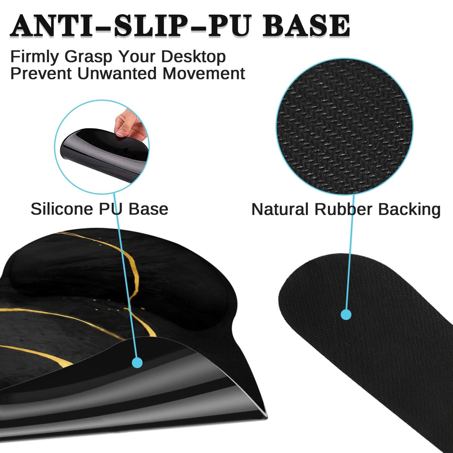 Britimes Black Gold Marble Keyboard Mouse Pad Set 4in1 Large Mousepad+Keyboard Wrist Rest+Mouse Wrist Rest+Coaster Ergonomic Design for Home Office Computer 35.4x15.7 inches