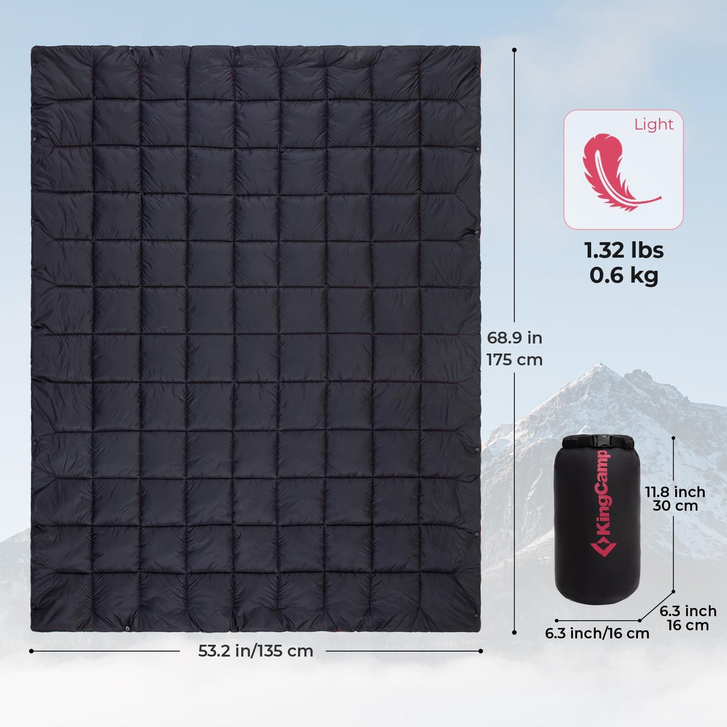 KingCamp Camping Blanket Lightweight Outdoor, Travel Blanket Multifunctional Warm, Sleeping Blankets Ultralight with Snap Button, Sleeping Quilt for Picnics Beach Camping Hiking Car Indoor