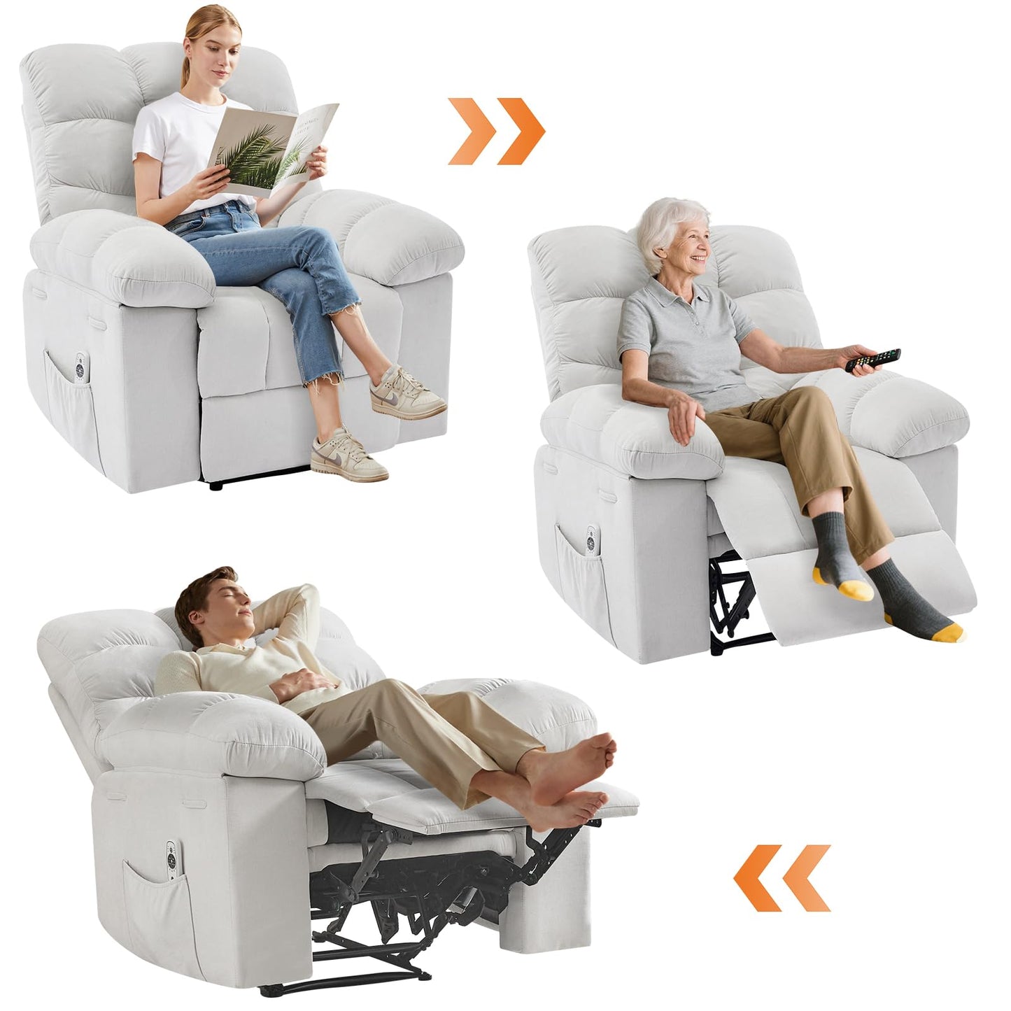 21.4'' Wide Recliner Chair,Massage & Heat Recliner Chair for Adults,Home Theater Seating with Lumbar Support,Ergonomic Breathable Fabric Nursery Rocking Chairs for Living Room