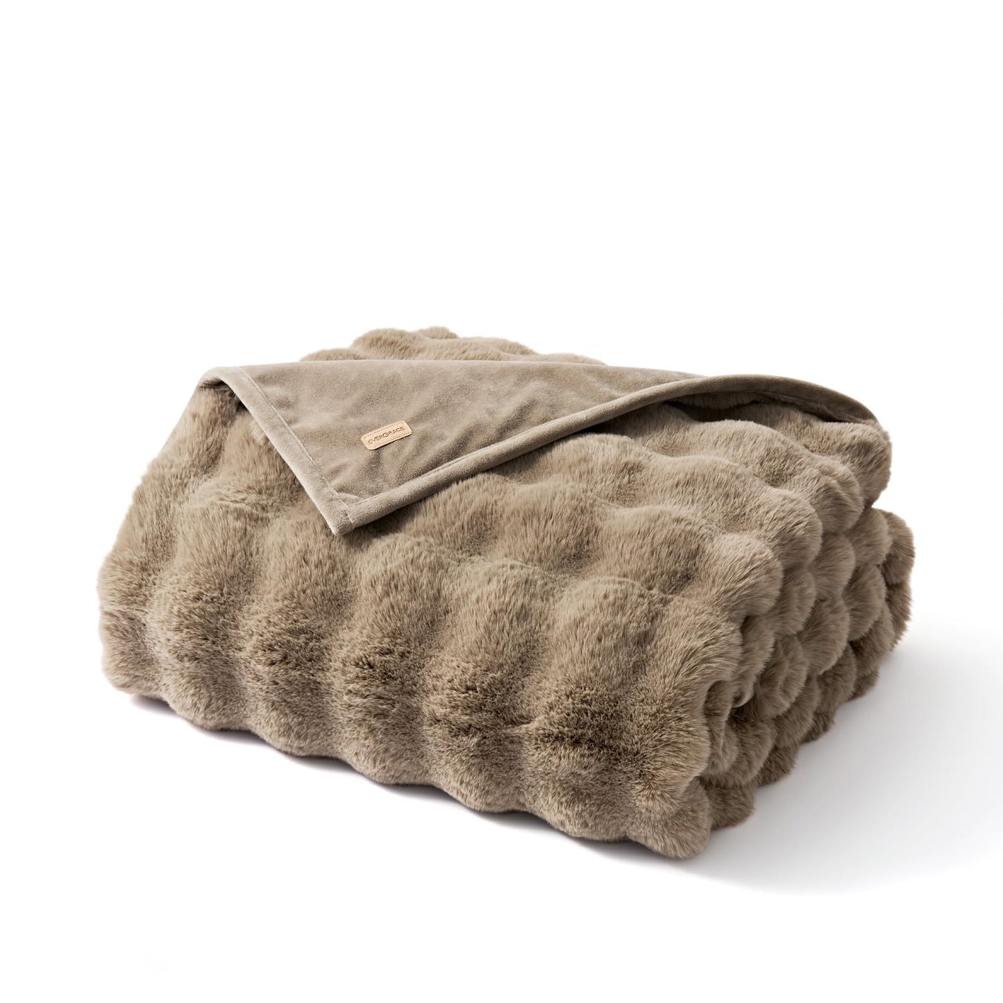 EverGrace Ultra Soft Luxury Fluffy Faux Rabbit Fur Throw Blanket, Thick Warm Bubble Throw for Bed, Cozy Plush Reversible Blankets for Couch, Chair, Sofa, Greige, 60x80 Inches