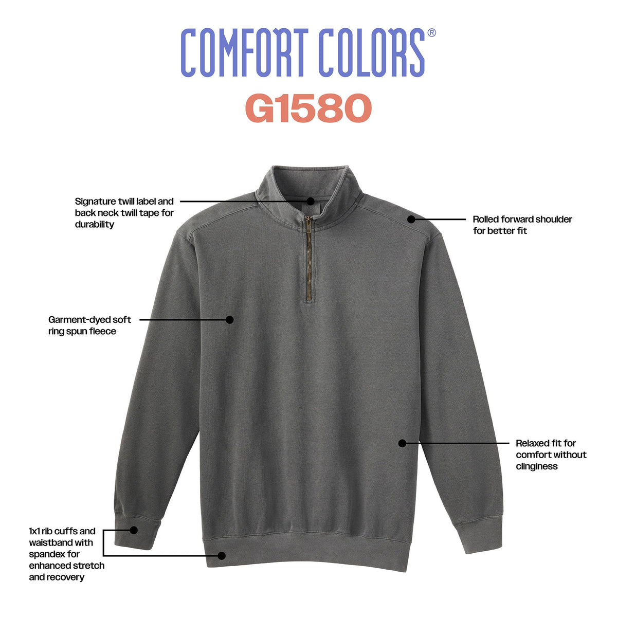 Comfort Colors Adult 1/4 Zip Sweatshirt, Style G1580, Grey, Medium