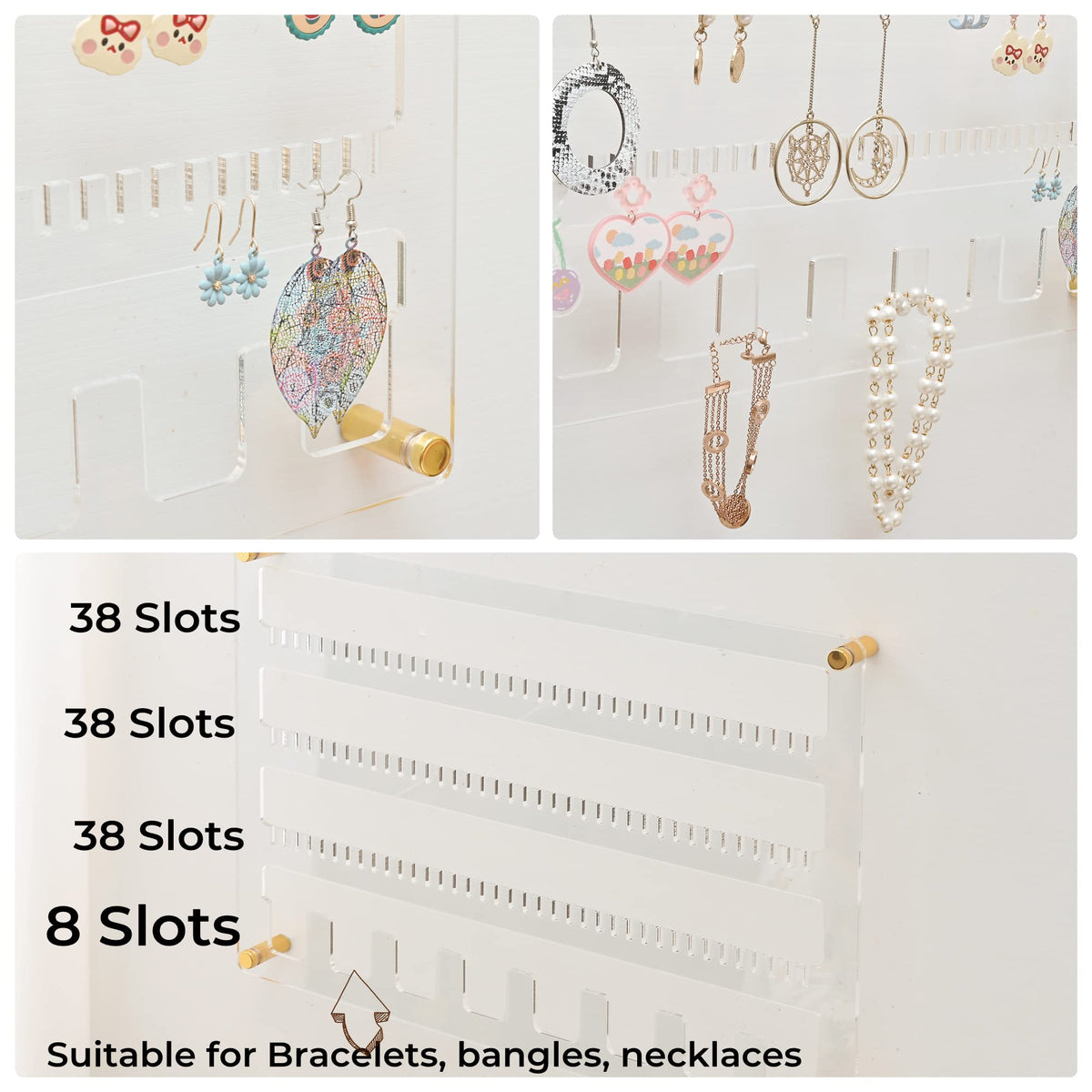 humberboat Earring Holder Organizer, 4 Layer Wall Mounted Ear Stud Display Storage, Acrylic Large Capacity Jewelry Organizer Earring Display and Storage for Studs, Dangling, Necklace