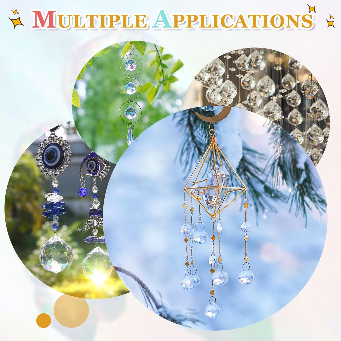 YELARXI Crystal Ball Prisms, Sun Catcher Hanging Prism Sun Catcher Pendant 42mm / 1.65Inch & 10 Pack & Champagne-Fitting for (Outdoor/Indoor/Windows/DIY Decor/Feng Shui/Chandelier)