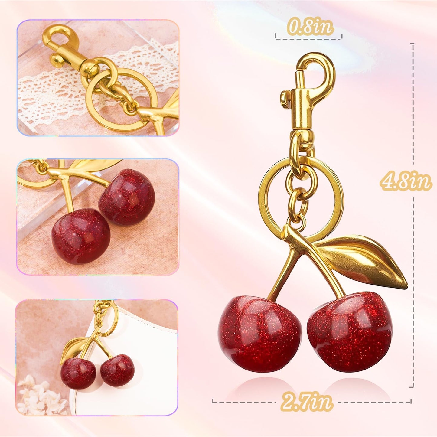 Cherry Bag Charm Purse Charms Keychain- Car Cherry Accessories keychians Gifts for Women Mom Daughter Gifts Christmas For Women Valentine Bag Accessory Christmas