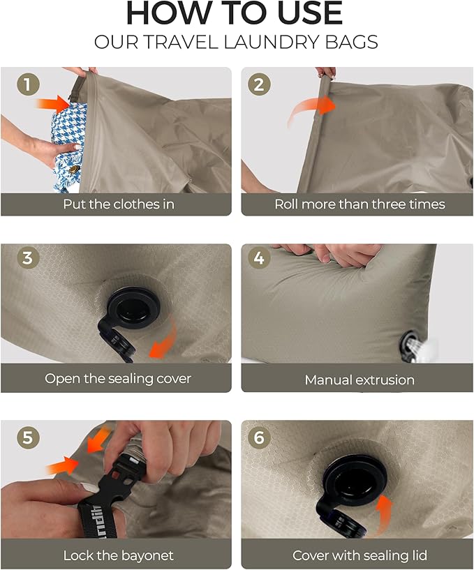 Travel Laundry Bag, Pump Free Vacuum Storage Bag Reusable Compression Dirty