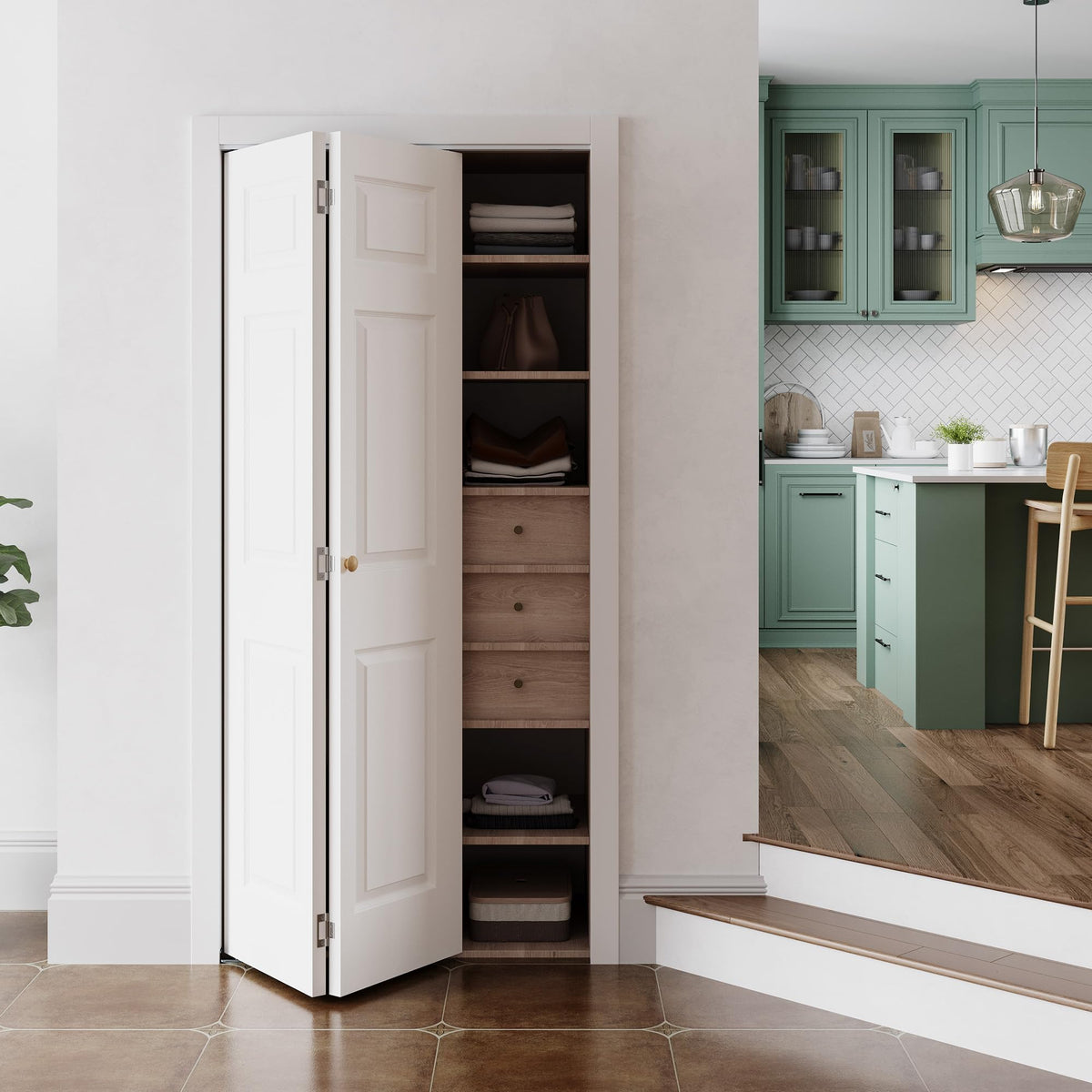 SMARTSTANDARD 32" x 80" Paintable Bifold Door, 3-Panels Closet Doors with Hardward Kits, White Primed Surface Ready for Painting, 29 2/5" x 78 2/5", Elegant Molded Design, Easy Installation