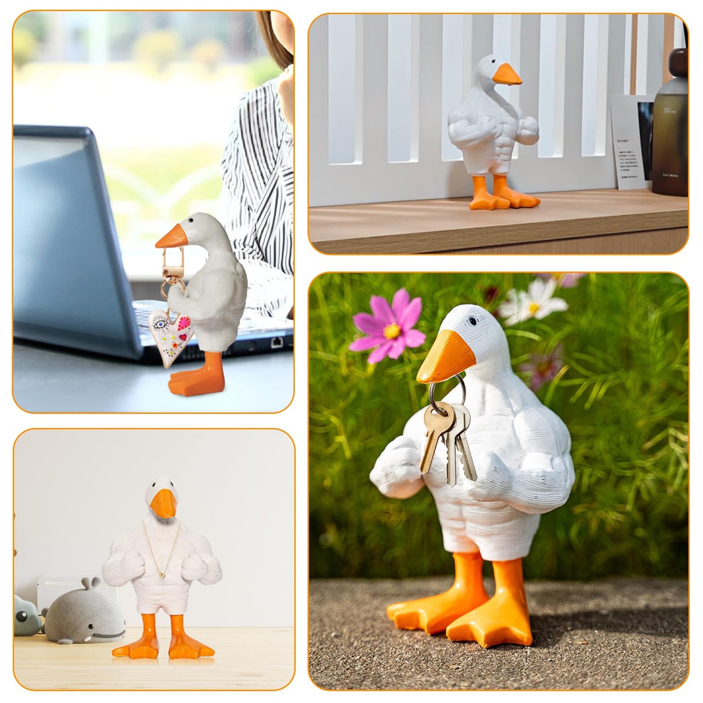 REIKOMO Magnetic Muscle Duck Figurine – Funny Resin Desk Ornament, Quirky Sculpted Duck for Office, Living Room, Bookshelf, or Home Decor