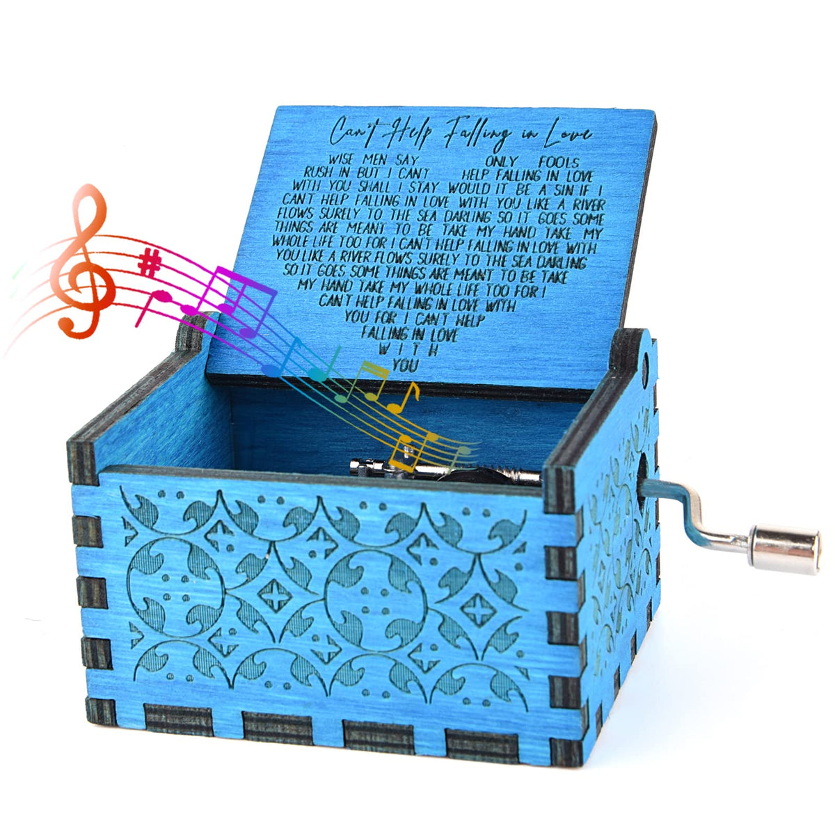 byykit Can't Help Falling in Love Wood Music Box,Antique Engraved Musical Boxes Case for Love One Wooden Music Box - Gifts for Lover,Boyfriend, Girlfriend,Husband,Wife (Blue)