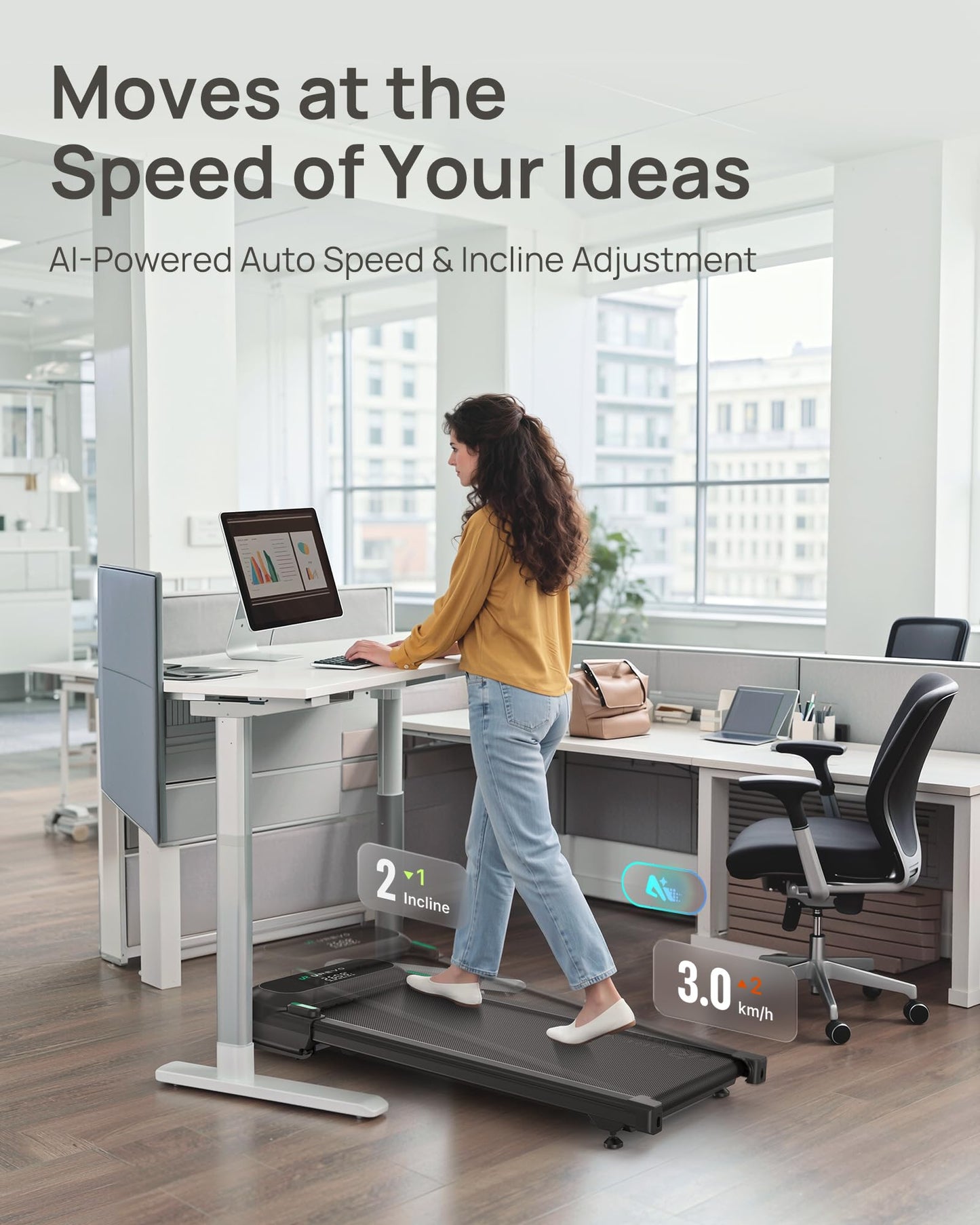UREVO Auto Incline Walking Pad with AI App, Brushless Quiet Motorized Treadmill for Apartments, 9% Power Incline Standing Desk Treadmill, 12-Point Shock Absorption & Immersive Hiking