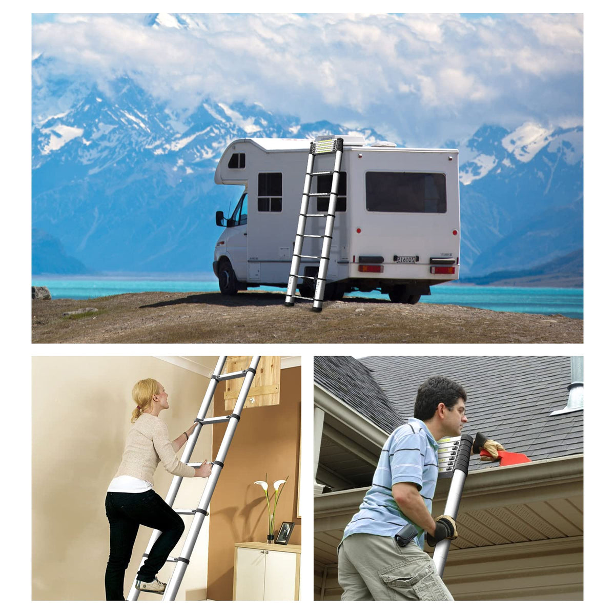 Telescoping Ladder 20.3FT, Telescopic Extension Ladder, Aluminum Alloy Folding Ladder Portable Multi-Purpose for Indoor Outdoor Work, Heavy Duty 330 lbs Load