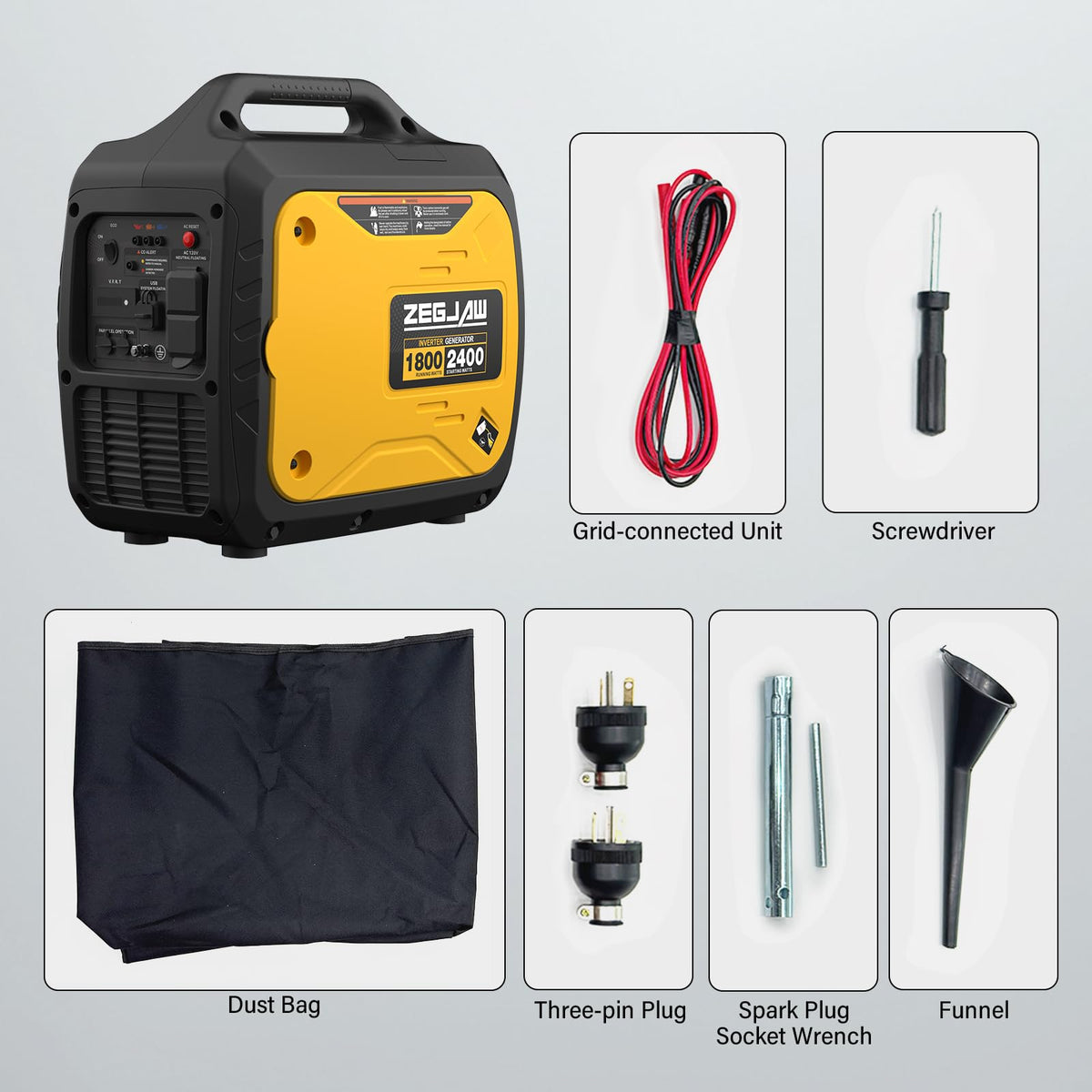 ZEGJAW 2400-Watt Portable Inverter Generator, EPA Compliant, CO-Sensor, Eco-Mode Feature, Lightweight & Quiet Gas Powered Generators for Home Use