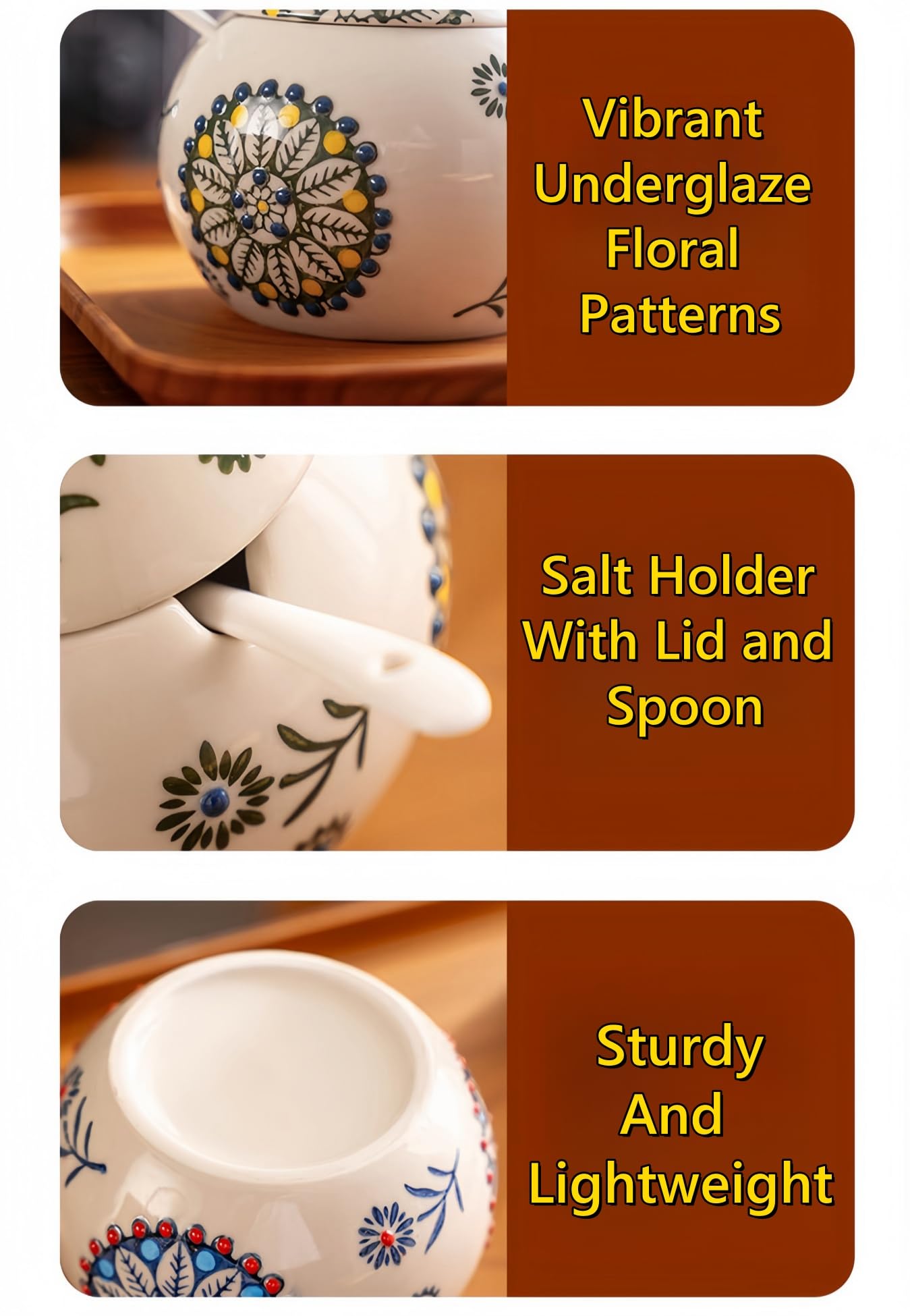 Frezonika Ceramic Salt Cellar with Lid and Spoon, 13 OZ Large Chicken Salt Jar, Salt Holder for Counter, Coffee, Sugar, Spices and Candies, Salt Containers for Countertop (Blue)