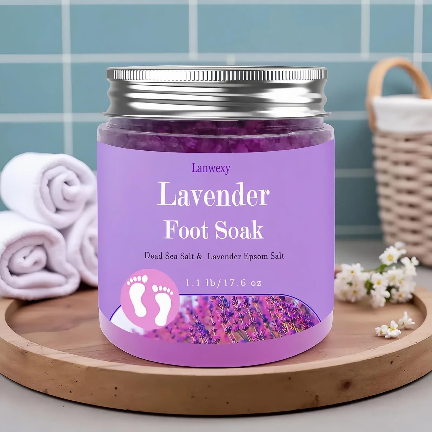Lavender Foot Soak with Epsom Salt and Sea Salt. Organic Natural Handmade Spa Pedicure Care For Foot Callus, Dry Cracked, Tired Feet, Stubborn Foot Odor Scent.(1.1 Lbs)