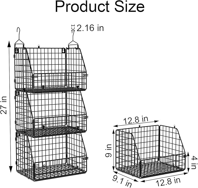 Stackable Wire Storage Baskets for Kitchen Closet Pantry, Hanging Closet