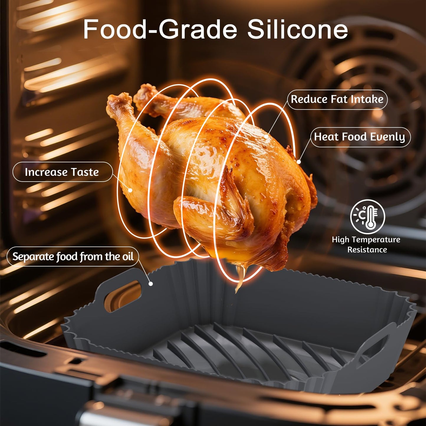 Air Fryer Silicone Liners 2 Pack, Reusable Square Air fryer Basket Liners, 4-7Qt Silicone Baking Tray for Instant Air fryer, Oven Microwave Pot Accessories, Food Grade Kitchen Gadgets