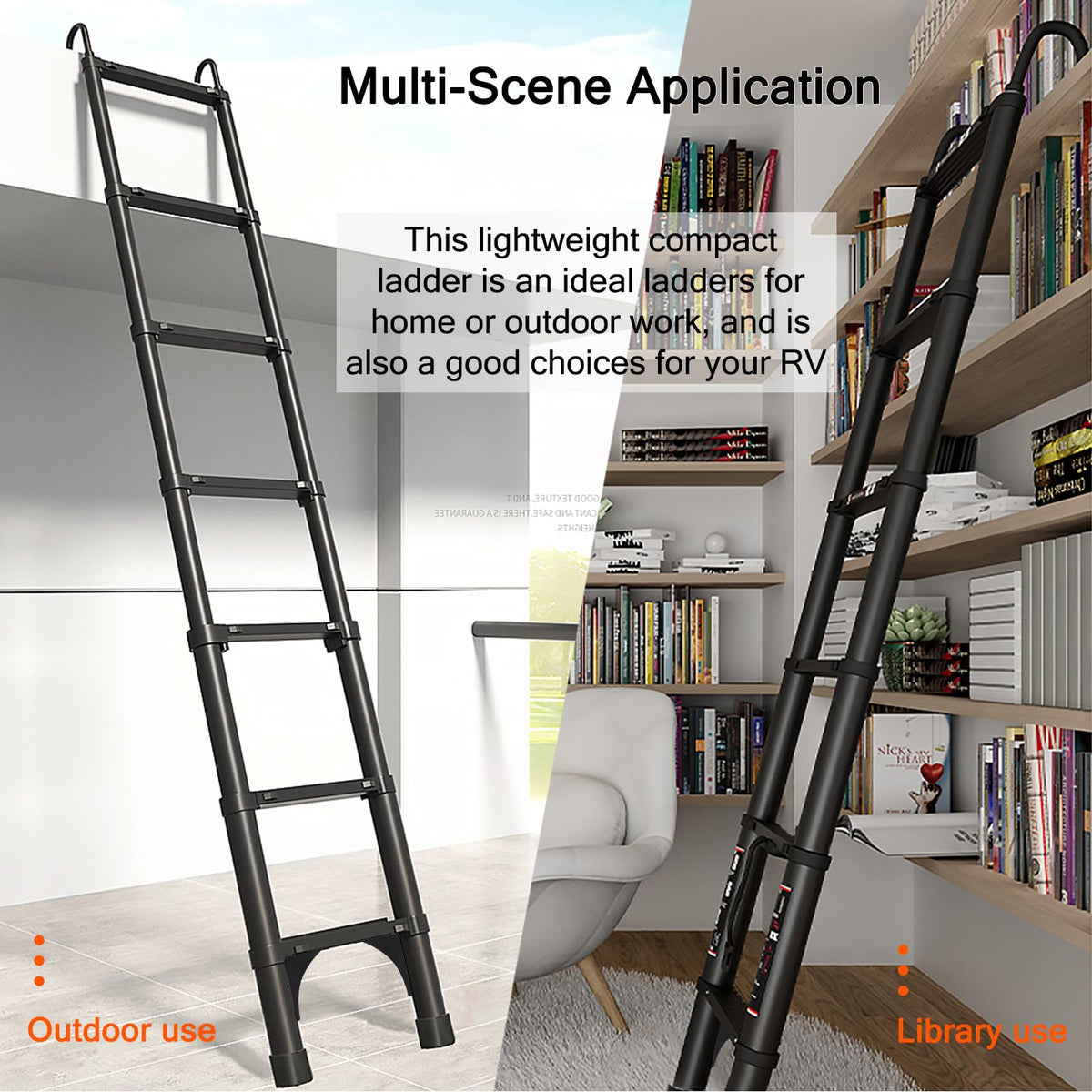 ARCHOM Telescoping Ladder 20 FT - Aluminum Telescopic Ladder with Hooks - Folding Extension Ladders for Home Work Loft Roof Attic RV Ladder with EN131 Certification - 330lbs Max Capacity (Black)