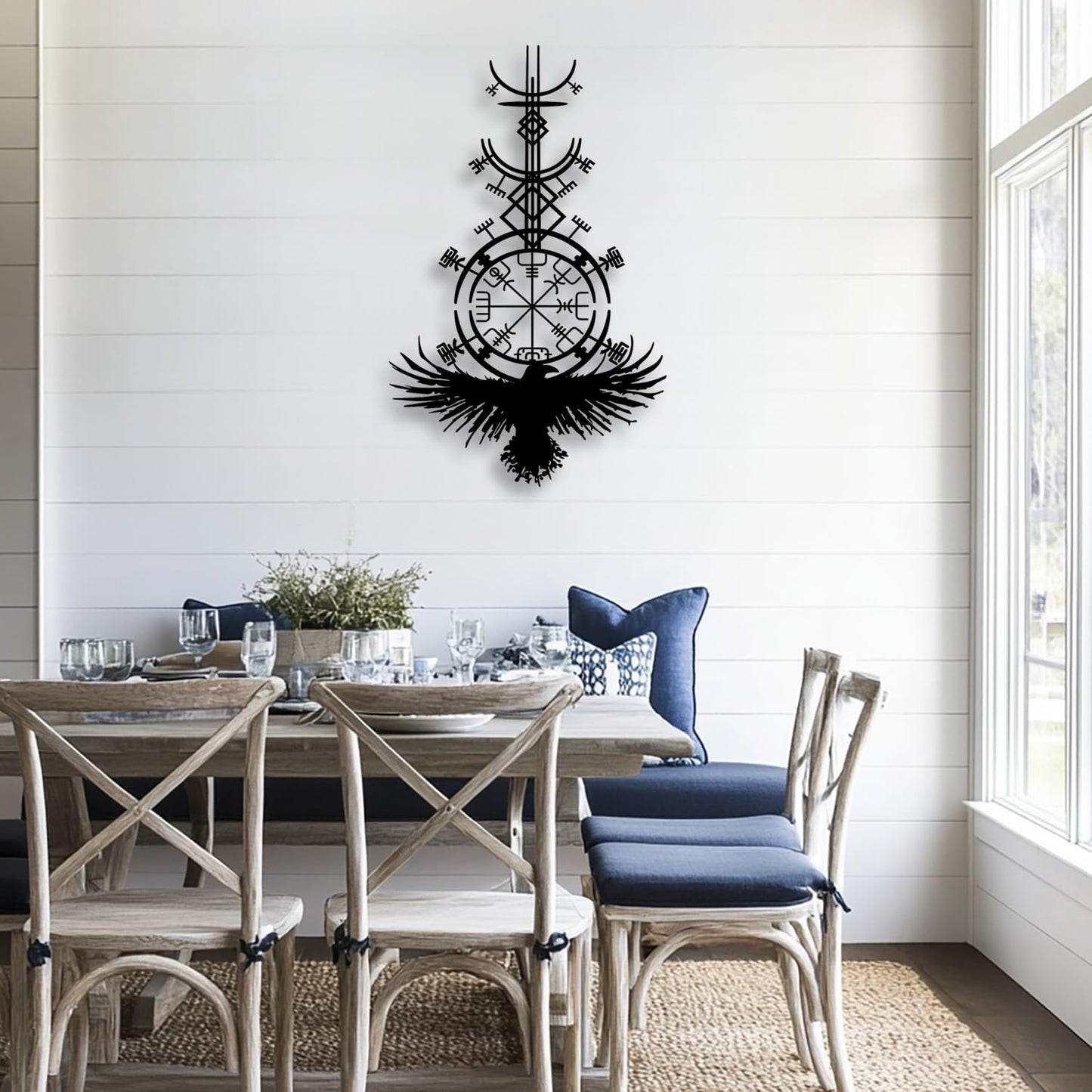 LIYOUYA Gothic Raven Viking Metal Wall Decor - Nordic Style Room Decor Black Wall Art Home Decor for Living Room, Bedroom, Dining Room (Black)