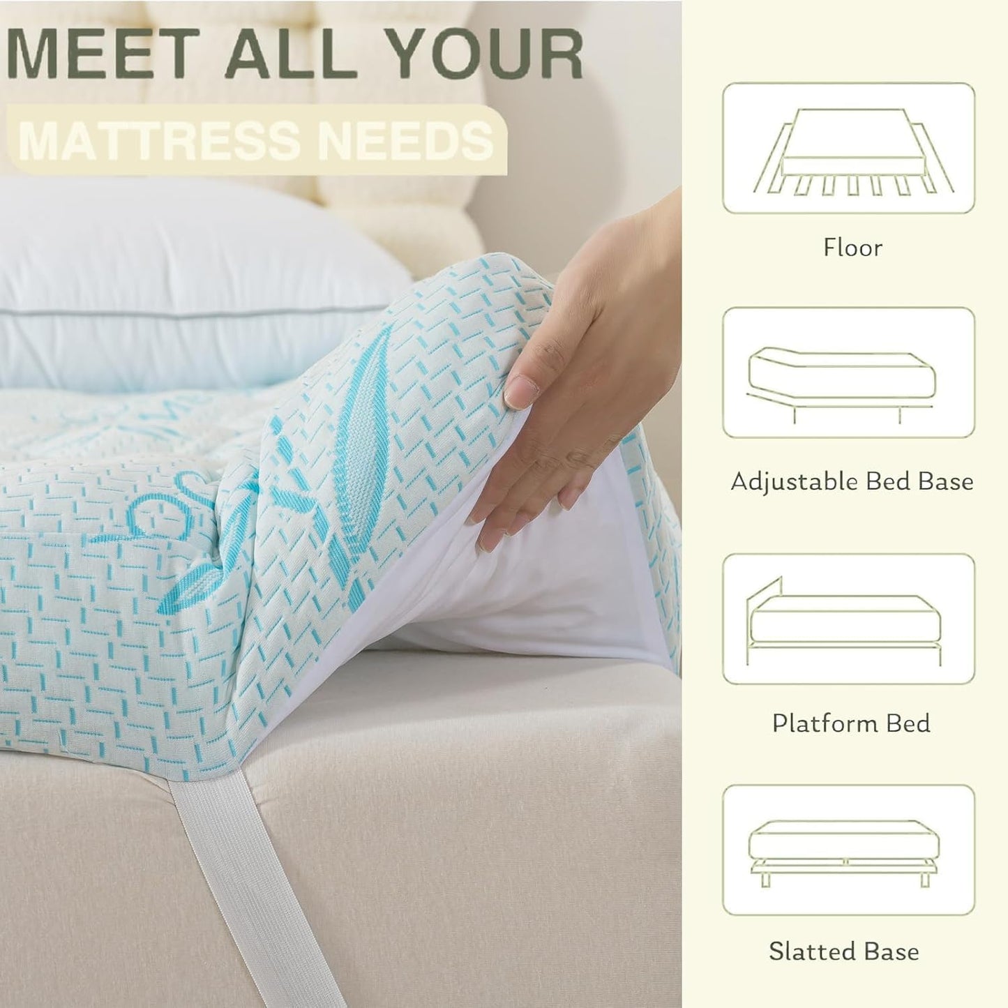 SHOUREN 4-5 Inch Mattress Topper Queen Size, 2100 GSM Pillow Top
