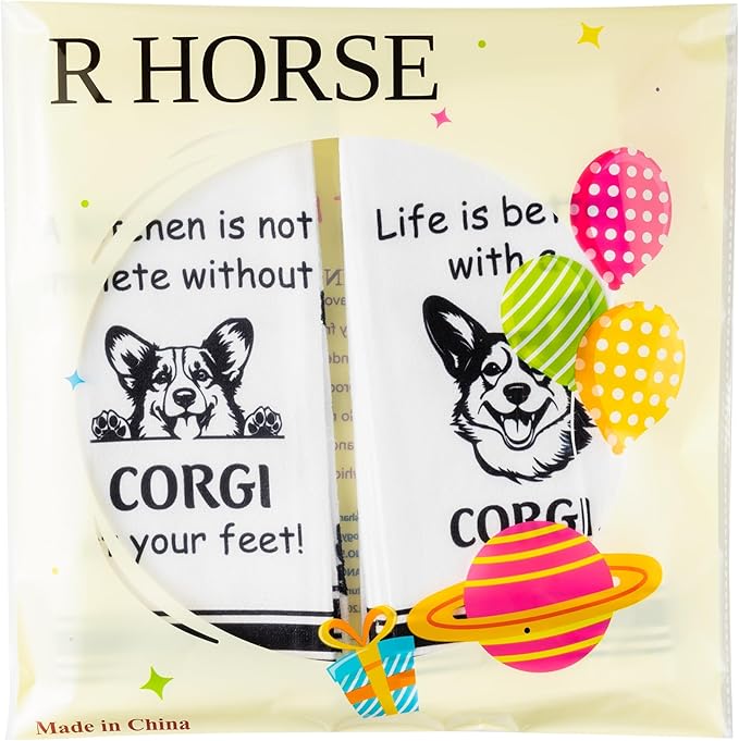 R HORSE Corgi Kitchen Dish Towel Set- 5Pcs Cute Corgi Cleaning Dishcloth Animal