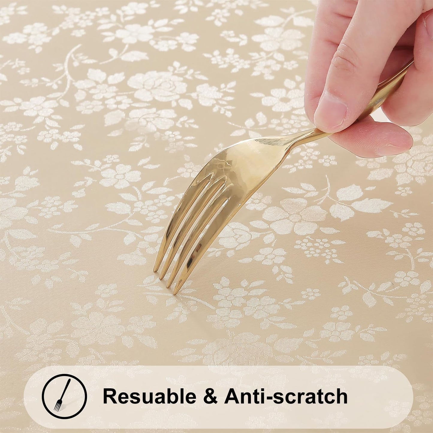 smiry Waterproof Vinyl Tablecloth, Rectangle Heavy Duty Table Cloth, Wipeable Table Cover for Kitchen and Dining Room (Beige, 60" X 84")