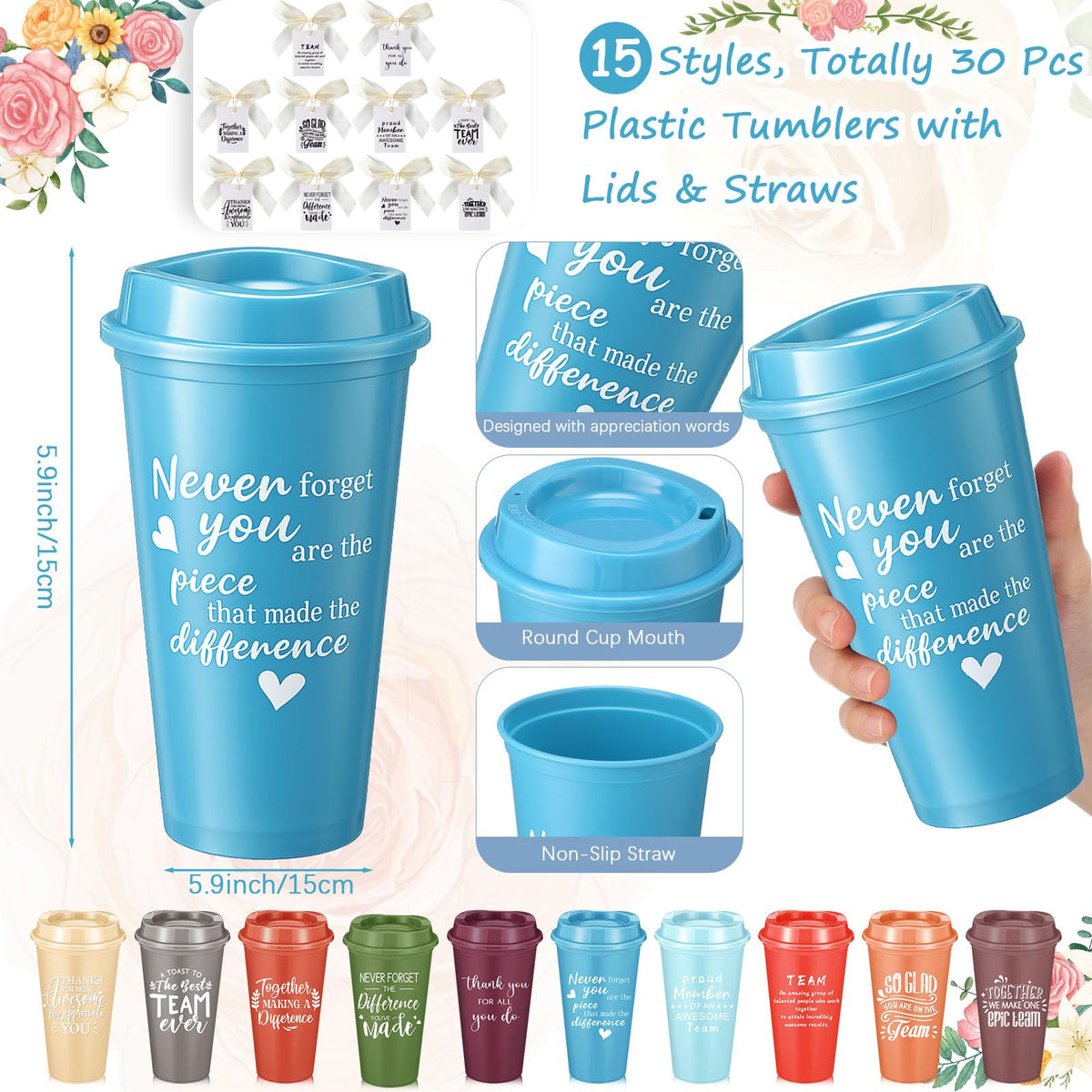 Willinglong 60 Pcs Employee Appreciation Gift Set, Including 16oz Thank You Tumblers Notebooks Ballpoint Pens and Bags Holiday Gifts for Office Colleagues, Teachers and Team(Difference,Vibrant Color)