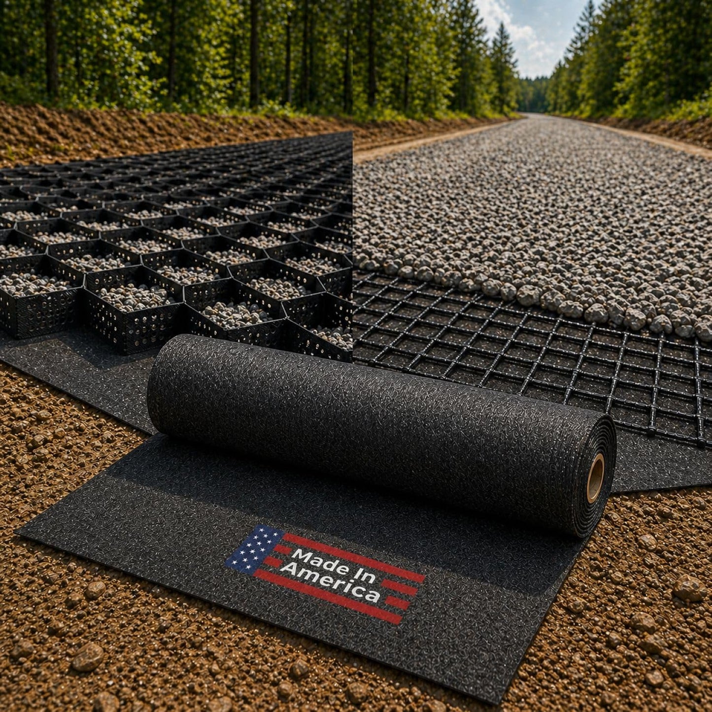 Sandbaggy Geogrid & Geocell Underlayment Fabric | Non-Woven Geotextile (8 oz) – Soil Stabilization for Driveways, Roads & Gravel – Erosion Control for Slopes & Walls | USA Made (6 ft x 100 ft Roll)