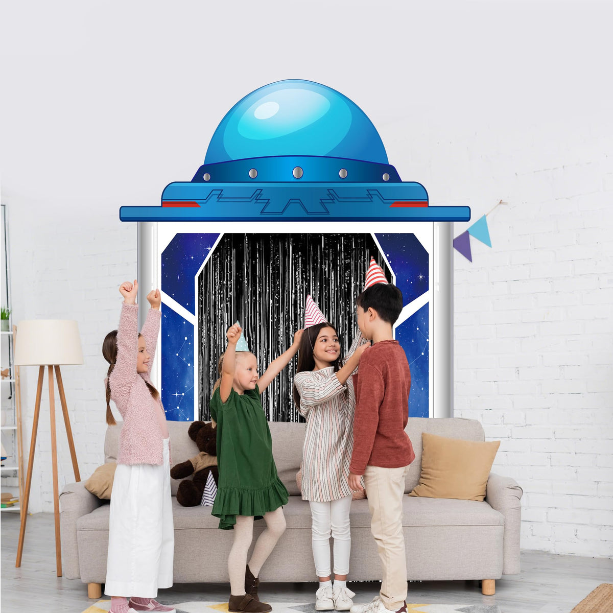 Space Ship Party Porch Banner Outer Space Theme Birthday Door Hanging Backdrop with Foil Fringe Curtains Astronaut Planet Photo Props Rocket Star Background Door Entryway Decor for Classroom Bedroom