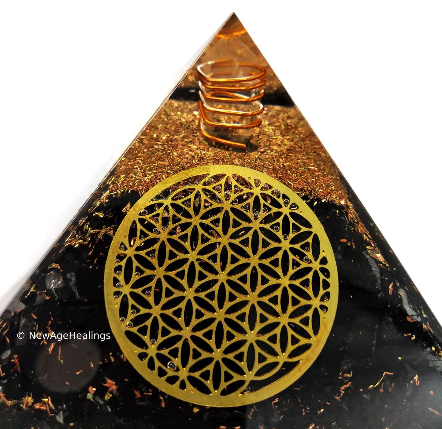 Amazing Gemstone Large Shungite Orgone Pyramid Crystal - Flower of Life Orgonite Pyramid - Positive Energy Healing