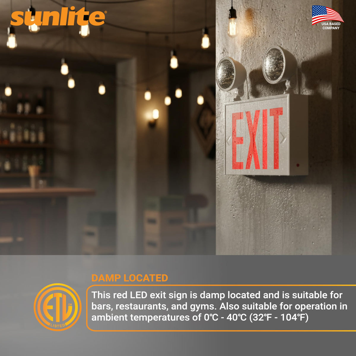Sunlite 05275 LED Steel Exit Sign Combo, White Housing with Red Lettering, 90-Minute Battery Power Back-Up, Dual-360 Degree Adjustable Head Lamps, 200 Lumens, 120-277V, Fire Safety, NYC Compliant