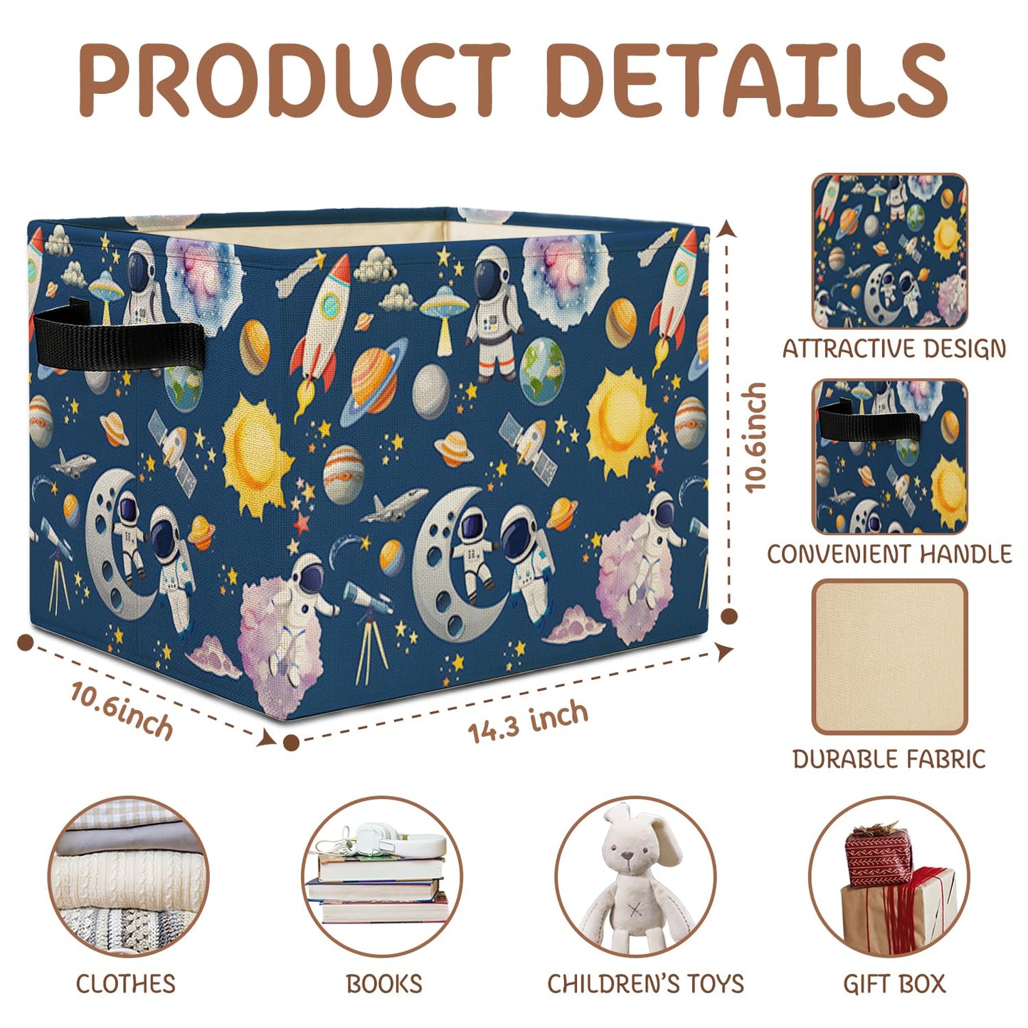 Elefeltclave Space Planet Nursery Storage Bins Rocket Astronaut Galaxy Storage Basket Organizer for Classroom Kids Room Nursery Playroom Clothes Toys Books,Toybox for Girls,Space Themed Bedroom Decor