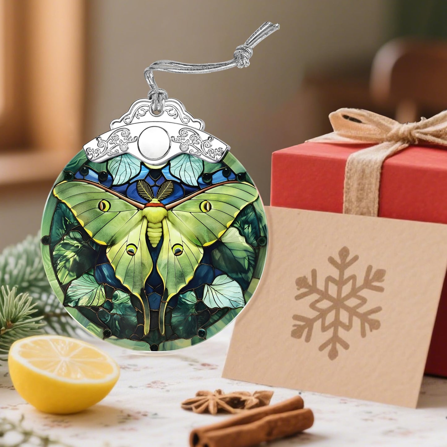 Luna Moth Ornament, Stained Glass Christmas Decorations, Christmas Ornaments for Tree, Holiday Ornament, Gifts for Moth Lovers, Holiday Party Gifts, Gift Ideas & Xmas Gift