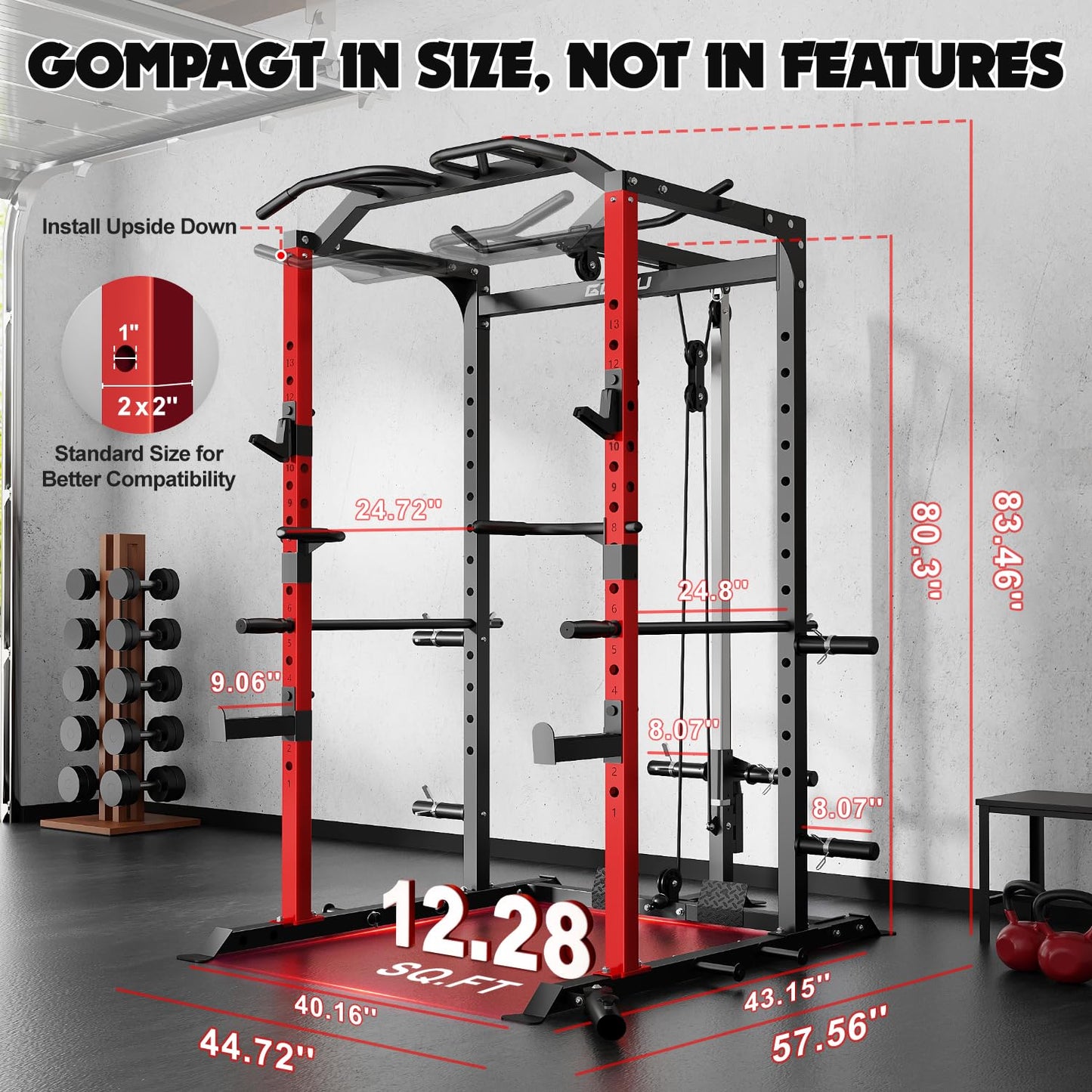 Goimu C1-V4 Power Cage, 2000LBS Squat Rack with LAT Pulldown, Multi-Function Weight Cage Strength Training Machine, Workout Cage with More Attachments for Home Gym Garage (RD Home Gym Package)
