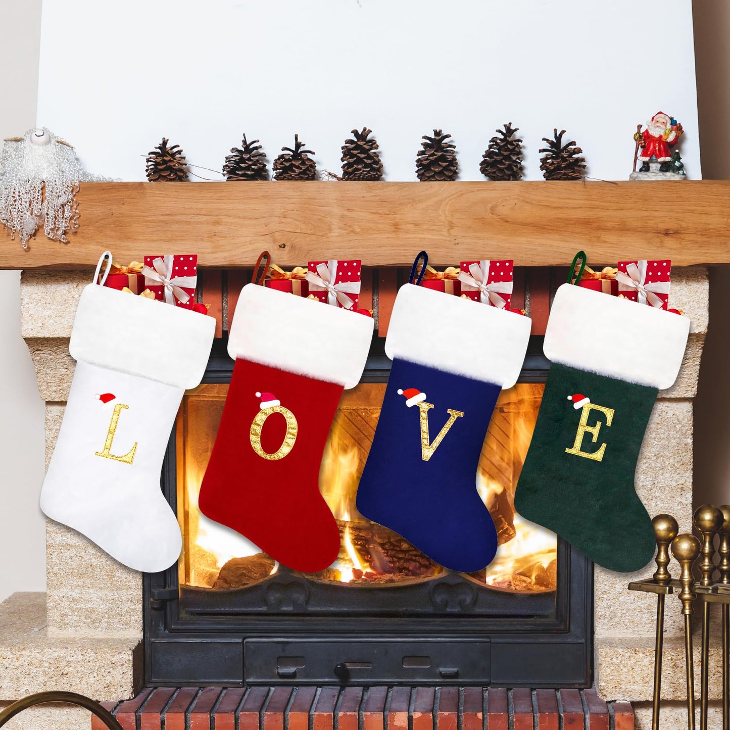 Tokforty 20 Inches Red Velvet with White Super Soft Plush Cuff Monogram Christmas Stockings, Xmas Personalized Embroidered Letter Stockings for Family Holiday Decorations and Xmas Tree Fireplace(K)