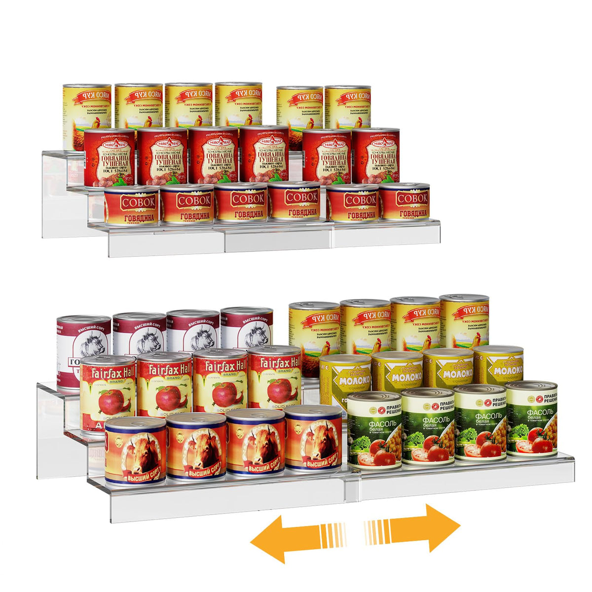 Adjustable Acrylic Can Rack Organizer for Pantry, 3 Tier Expandable Canned Storage Holder, Soda Can Dispenser Shelf Holds Up to 24 Cans, Clear Canned Display for Cabinet & Countertop (Patent Pending)