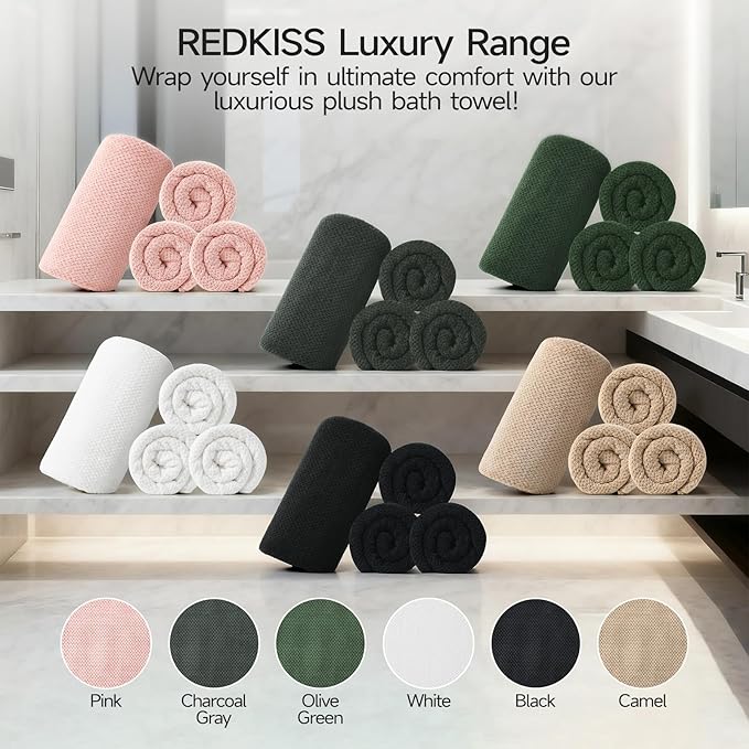 REDKISS 4 Pack Premium Bath Towels, Plush Coral Fleece Towels