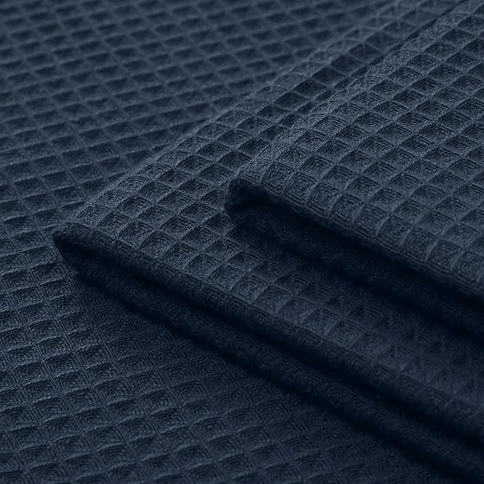 Encasa XO Kitchen Dish Towels Set | Navy Blue | Waffle Weave and Flat Hand Tea