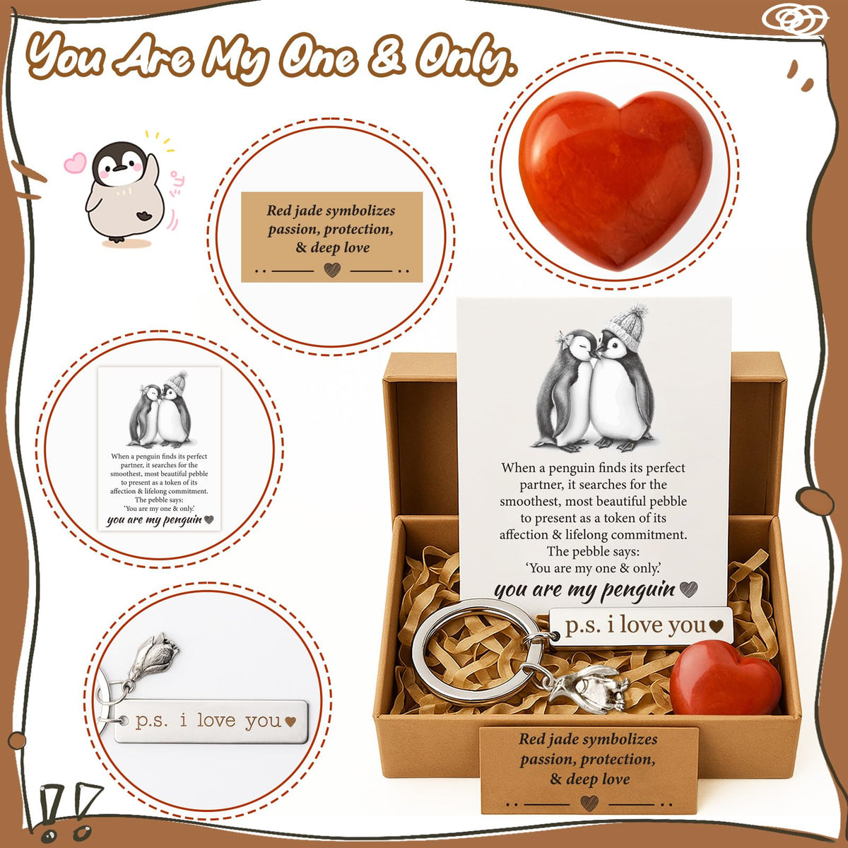 BABYQLO Penguin Gift Box Set - Romantic Anniversary I Love You Presents for Him or Her, Girlfriend, Boyfriend, Fiancee, Wife, Husband - Valentine's Day, Birthday, Engagement & Easter Basket Stuffer