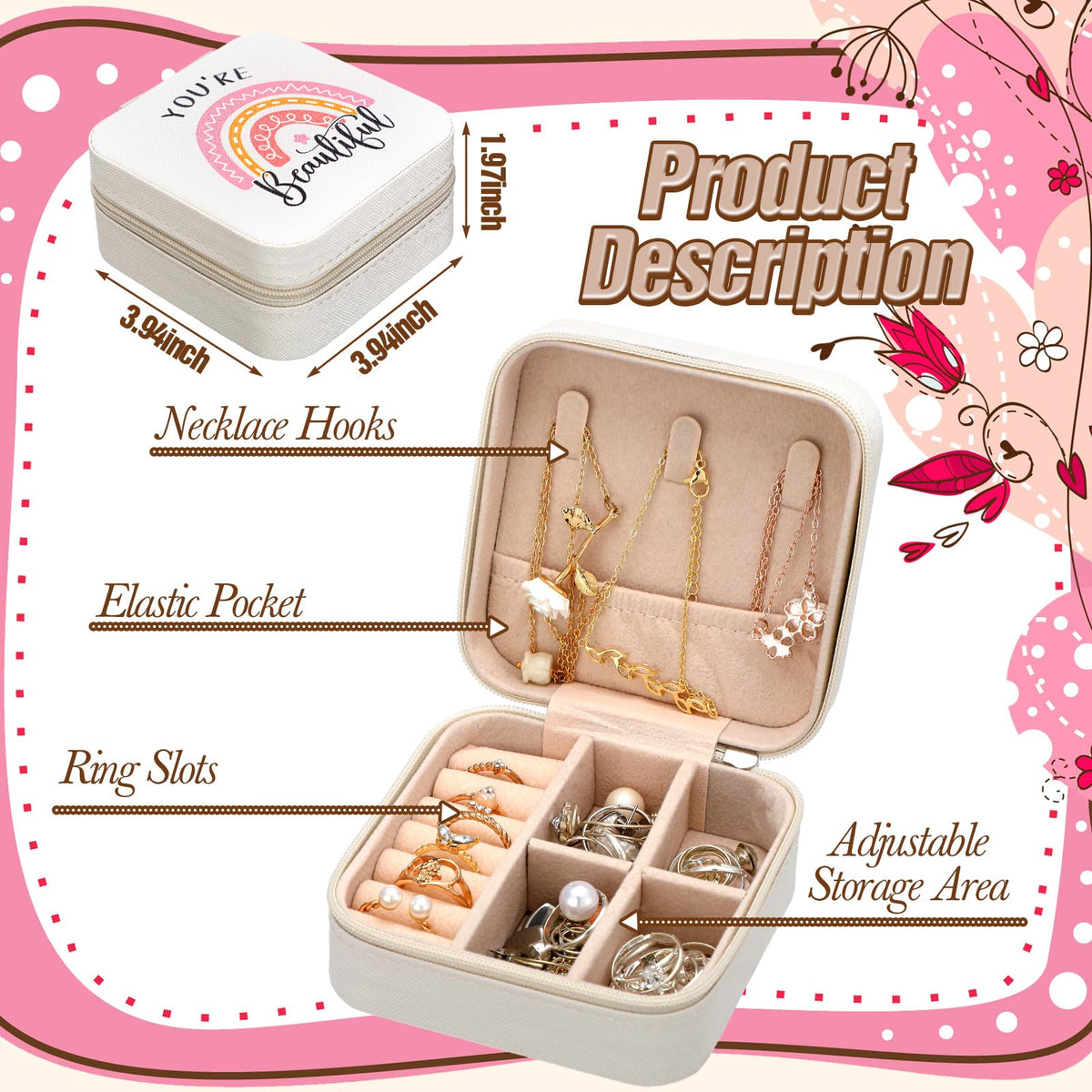 Kenning 6 Pcs Travel Jewelry Case Mother's Day Church Gifts Bulk Inspirational Rainbow Travel Jewelry Box for Women Teachers Gifts Portable Jewellery Storage Organizer Box for Rings Earrings Necklaces