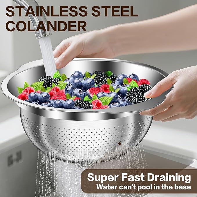 Colander, Strainer Bowl, Stainless Steel Colander, Rice Washing Bowl, Pasta