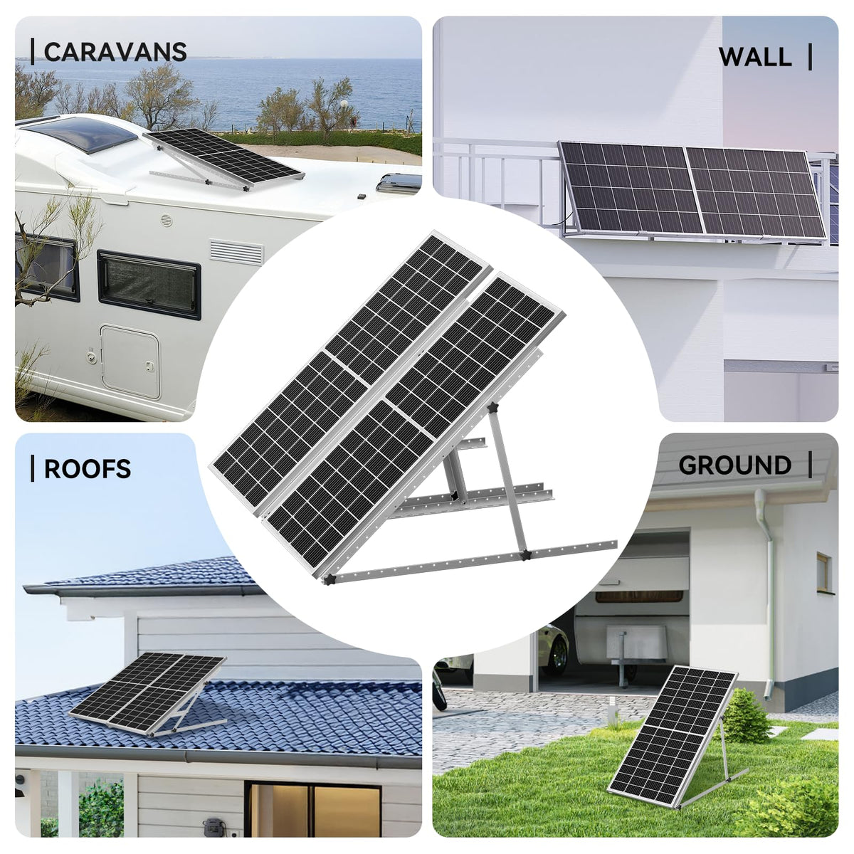 Rvpozwer Upgraded 47in 4 Sets Adjustable Solar Panel Tilt Mount Brackets, Foldable Tilt Legs, Support 100 200 300 400 500 Watt Solar Panels 4-8Pcs, Solar Panel Stand for Roof, Off-Grid, RV and Boat